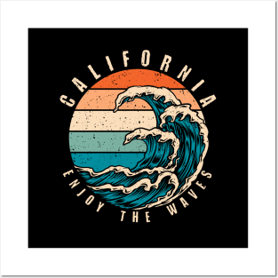 california-retro-t-shirt-design-with-waves Posters and Art